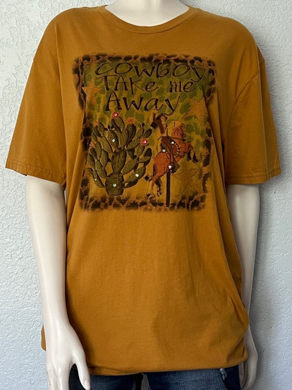 Cowboy Take Me Away Western Graphic Tee Rodeo Festival Shirt Womens Large